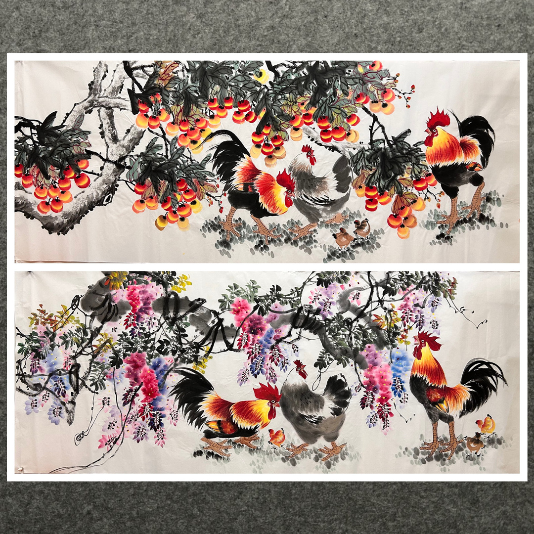 240X96厘米装饰国画酒店纯手绘花鸟画小八尺花鸟鱼鸡ME5041201-30图片