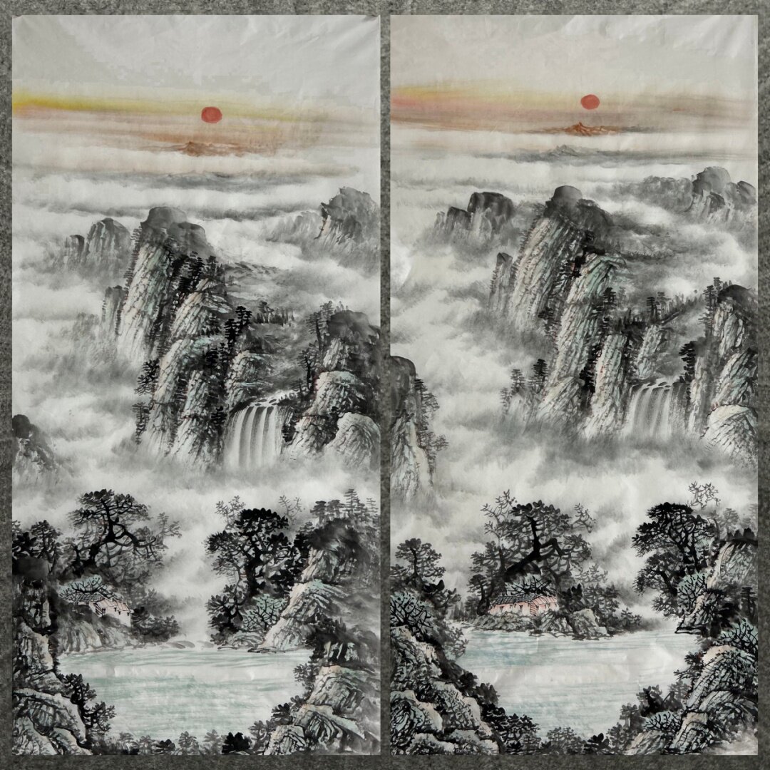 墨香村中堂旭日东升装饰国画纯手绘四尺山水画聚宝盆MY6012341-50