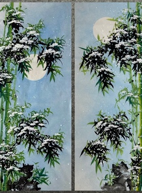 136X68厘米中堂国画花鸟画纯手绘四尺竹子竹报平安ML6072501-15