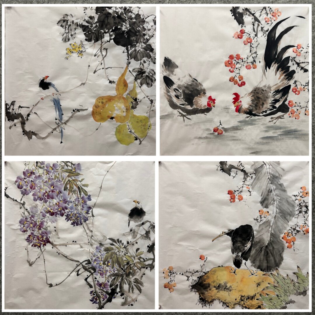 墨香村装饰国画写意花鸟纯手绘字画四尺斗方花鸟画ME5053001-10