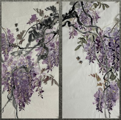 墨香村66X33CM装饰国画花鸟画四尺四开紫藤紫气东来ME6082801-30