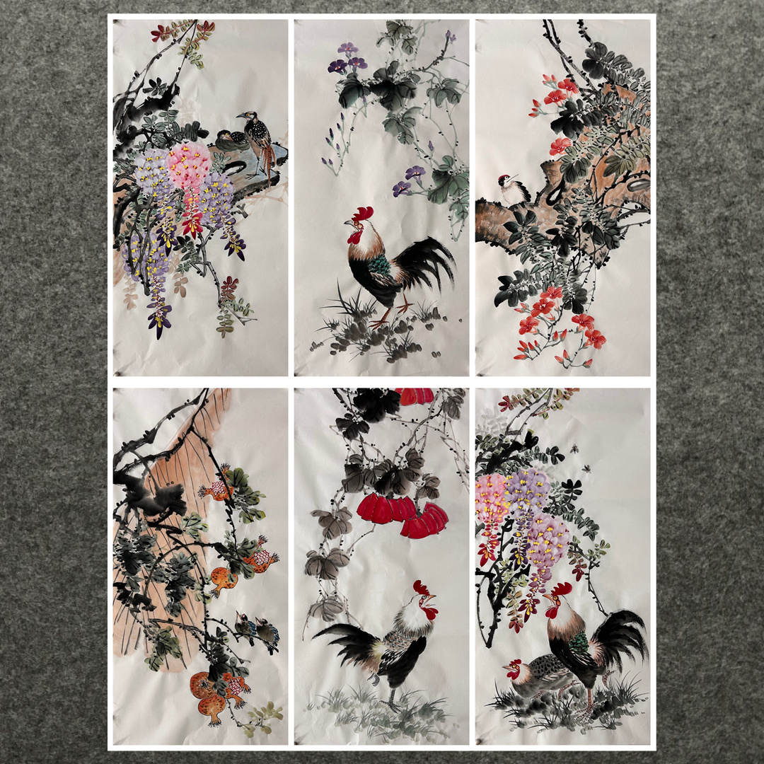 墨香村中堂精品装饰国画花鸟酒店纯手绘三尺花鸟画锦鸡水果蔬菜02图片