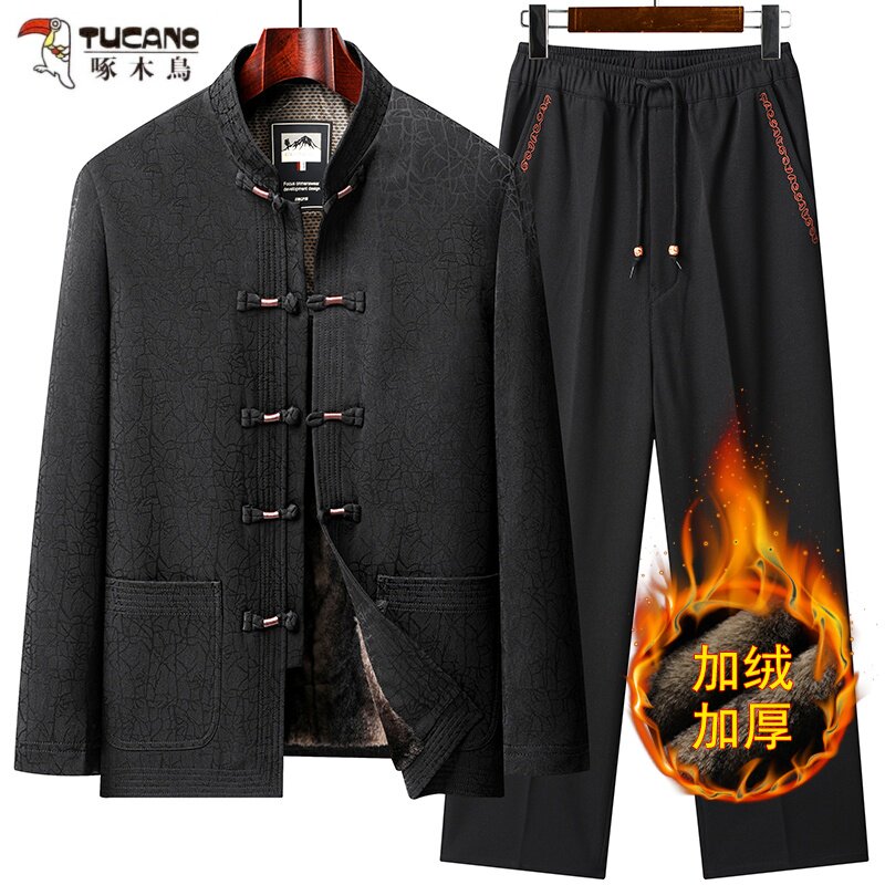 啄木鸟2026年冬季新款中老年加绒加厚棉衣爸爸装棉服保暖爷爷外套