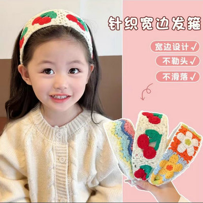 新款针织刺绣花朵发箍假风少女甜美发卡发式宽边秋冬发饰