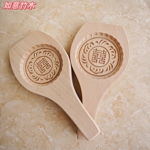 实木雕刻双喜囍字嫁女娶媳妇结婚炒米饼糕点糯米艾糍粑青团模具印