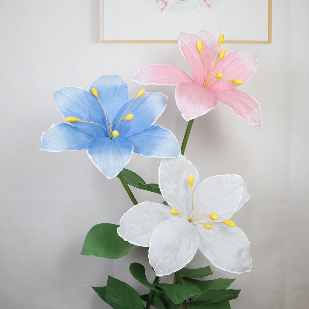 商场橱窗布置仿真网纱大花百合舞蹈道具立体花朵无纺布婚礼装饰品