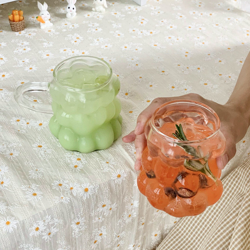 葡萄啵啵杯ins设计师款带把玻璃杯小众果汁饮料杯家用夏喝水杯子