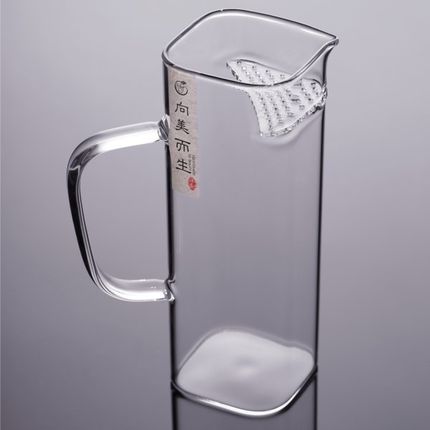 毛尖绿茶专用月牙杯四方形公道杯带侧把泡茶杯可过滤加厚玻璃杯