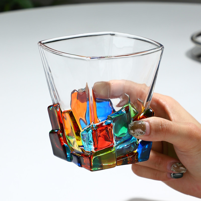 设计师款手绘彩色彩虹玻璃杯高颜值ins网红水杯女夏创意喝水杯子