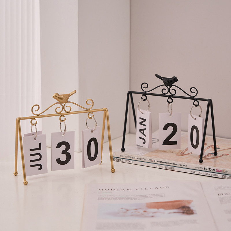 创意铁艺拍照时间日期牌2022年小鸟日历摆件桌面书桌家居装饰品