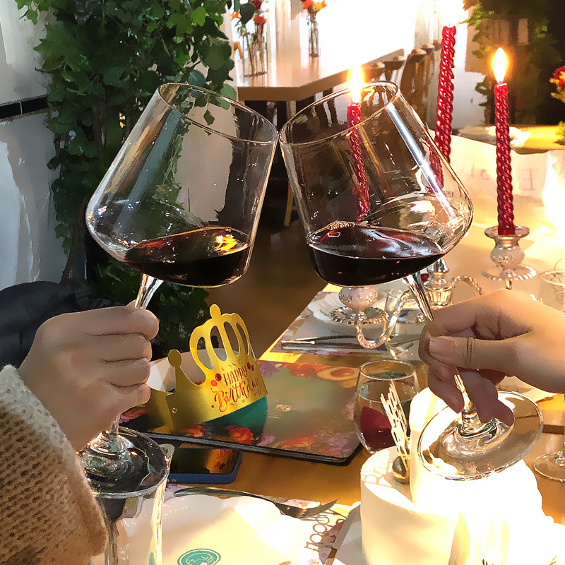 勃艮第红酒玻璃杯ins风纯手工一对装葡萄洋酒杯子家用水晶高脚杯