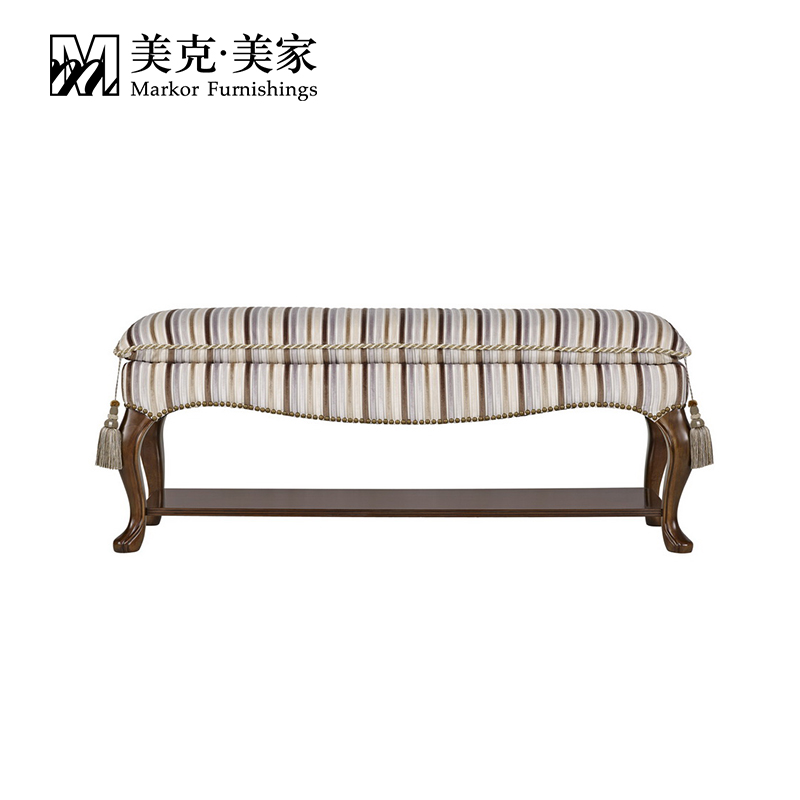 美克美家 帕拉罗黎美式实木床边凳卧室布艺床前凳 11M7558U011301