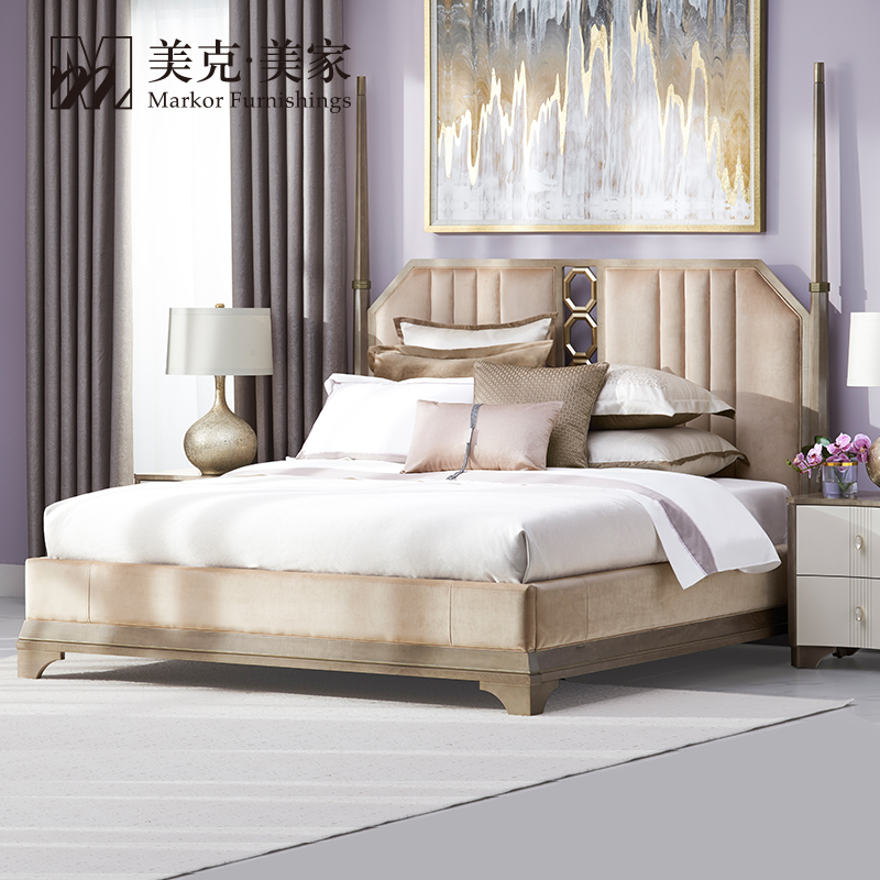 美克美家 浪漫星城美式简约软包床现代主卧双人床卧室实木床头柜