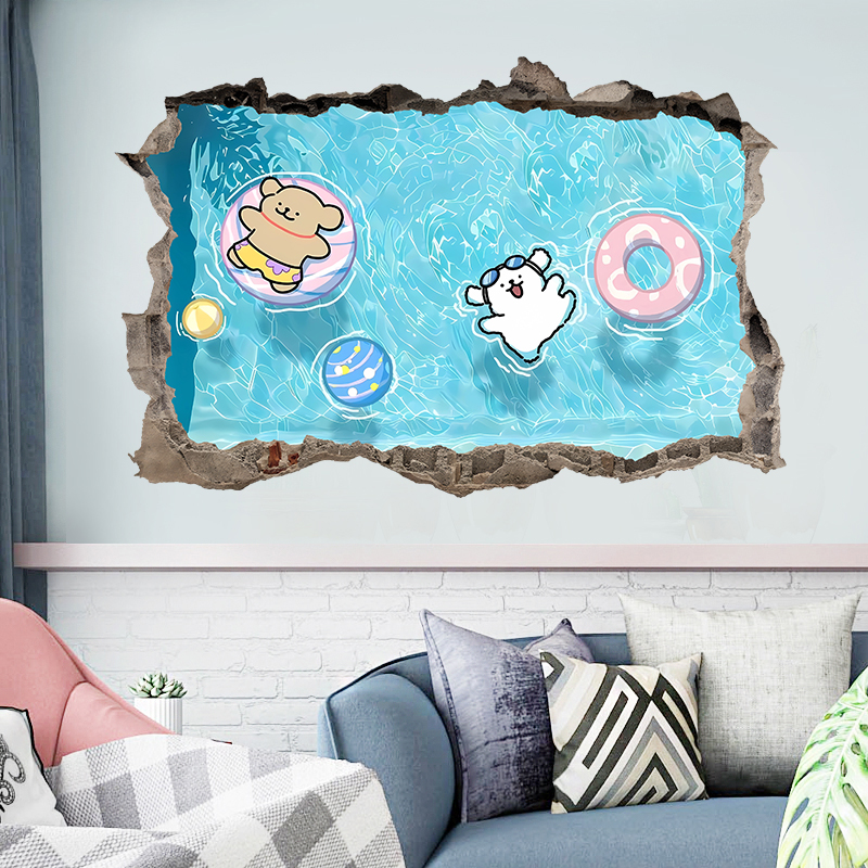 可爱线条小狗卡通3D贴纸少女心动漫卧室房间墙面装饰贴画自粘贴画