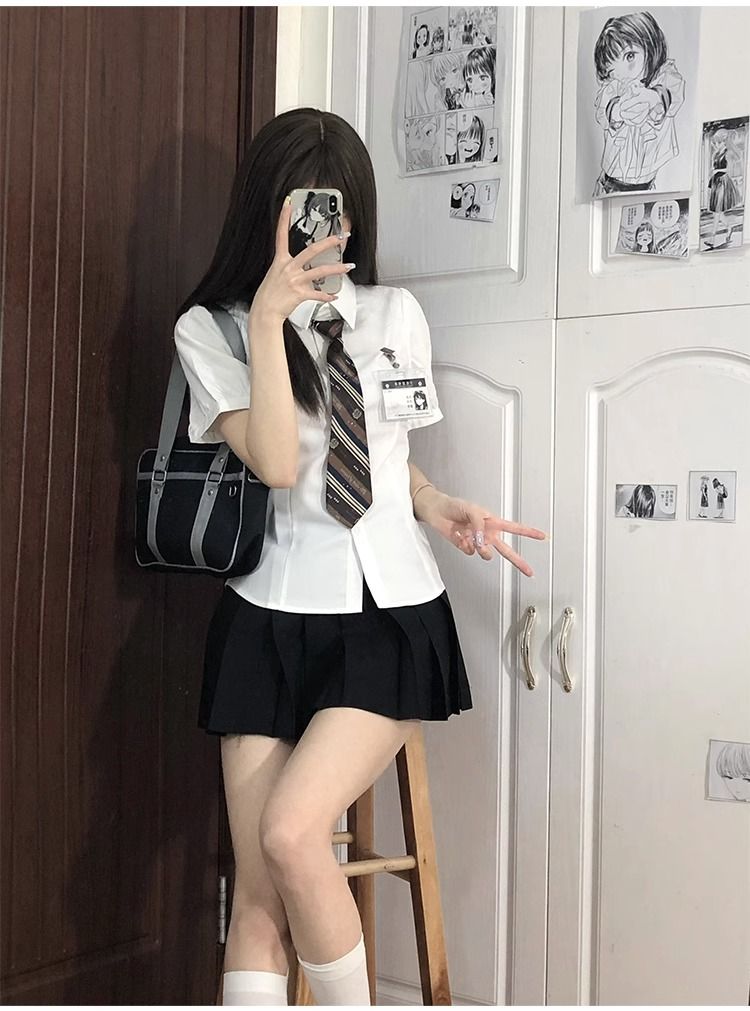 jk制服纯色泡泡袖衬衫女夏季