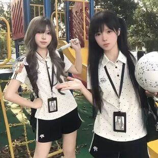校供夏季动漫学院风波点百搭POLO衫短袖上衣短裤套装学生可爱软妹