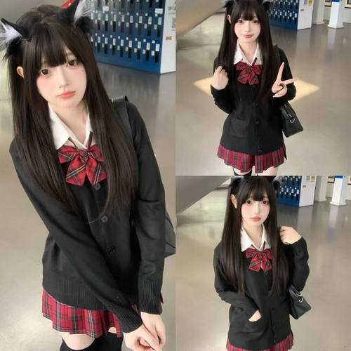 jk制服JK秋冬套装针织开衫毛衣针织衫学院衬衫长袖格裙领结四件套