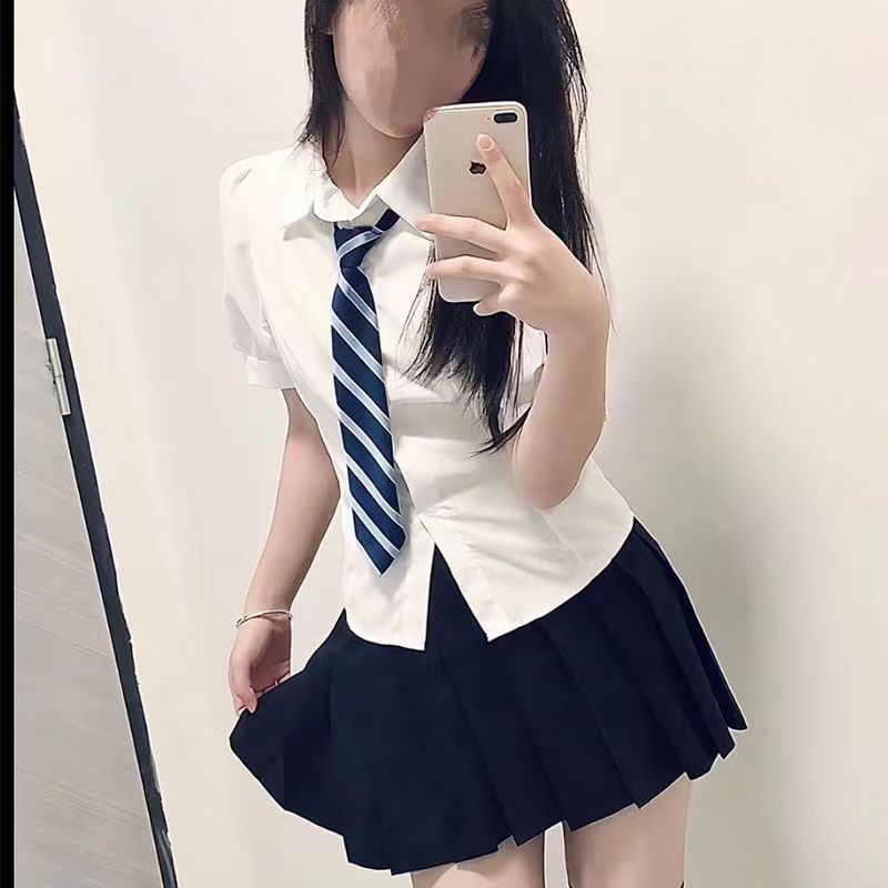绑带jk制服衬衣上衣百褶裙