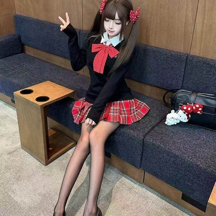 美式甜美日系JK制服校供毛衣格裙