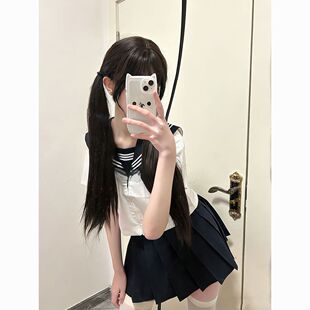 日系jk制服学院短袖基础开襟衬衫水手服三本中间短裙JK套装一整套