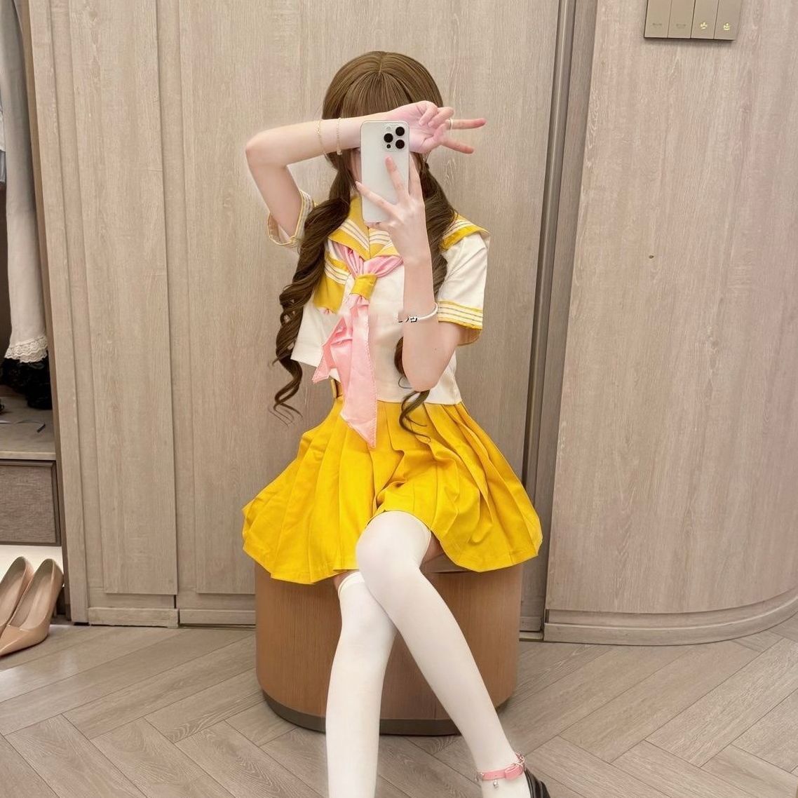 原创日系黄色夏季新款正统三本JK制服短袖中间学院水手服软妹套装