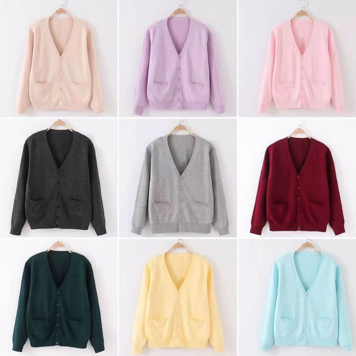 日系开衫v领外穿简约百搭可爱秋冬制服百搭学生宽松毛衣搭格裙女