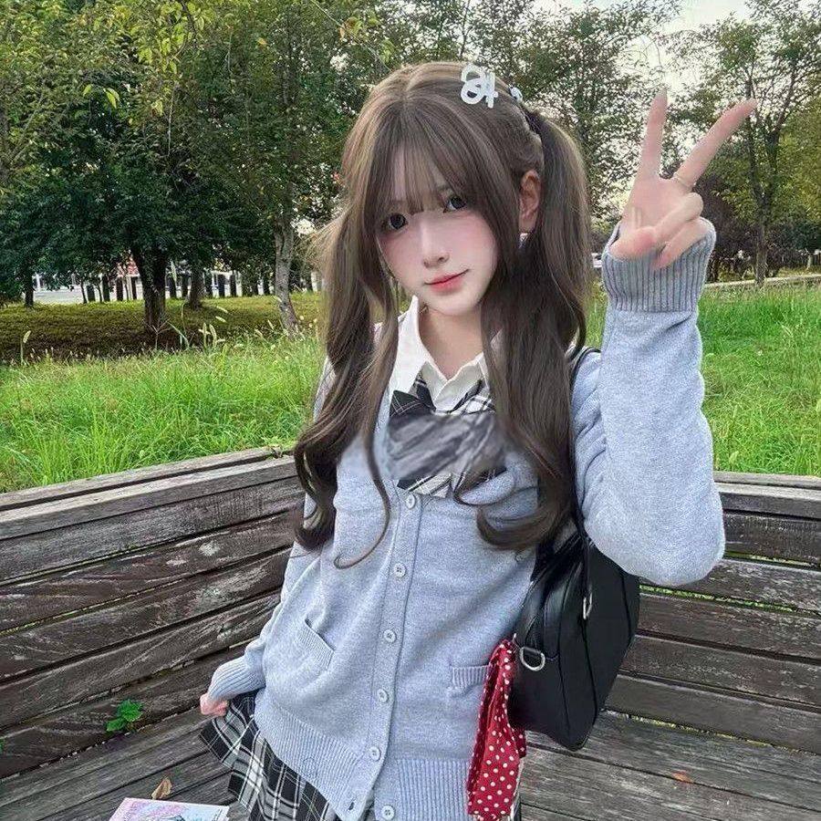 JK制服秋冬针织开衫衬衫格裙整套
