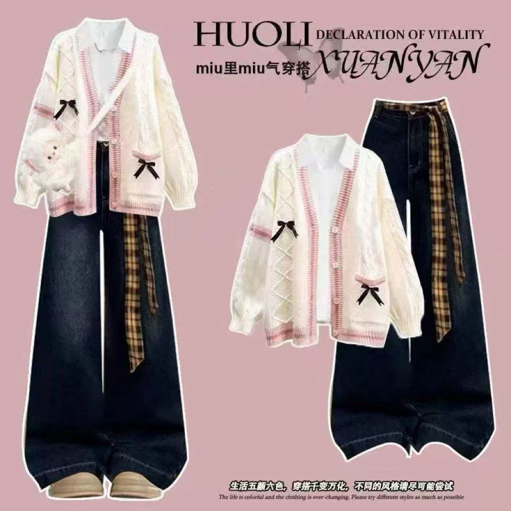 整套休闲学院风针织套装两件