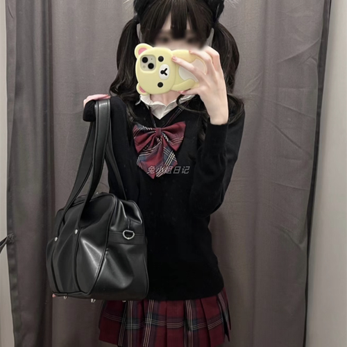 制服秋冬纯色针织衫日系玄格裙