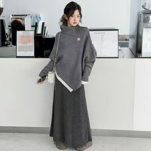 针织套装 慵懒风半高领蝙蝠袖 春秋日系毛衣半身裙 新款 女童2025秋季