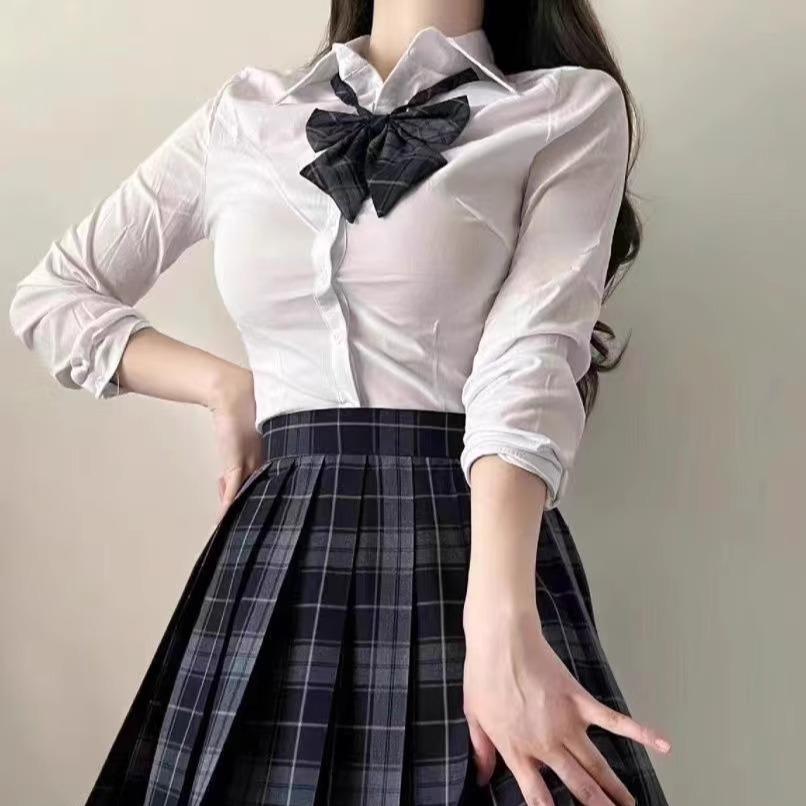 夏季碳灰格子百褶半身裙jk裙子