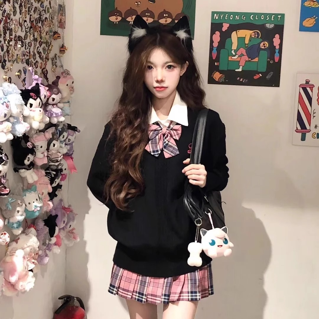 毛衣套头制服格裙长袖上衣女