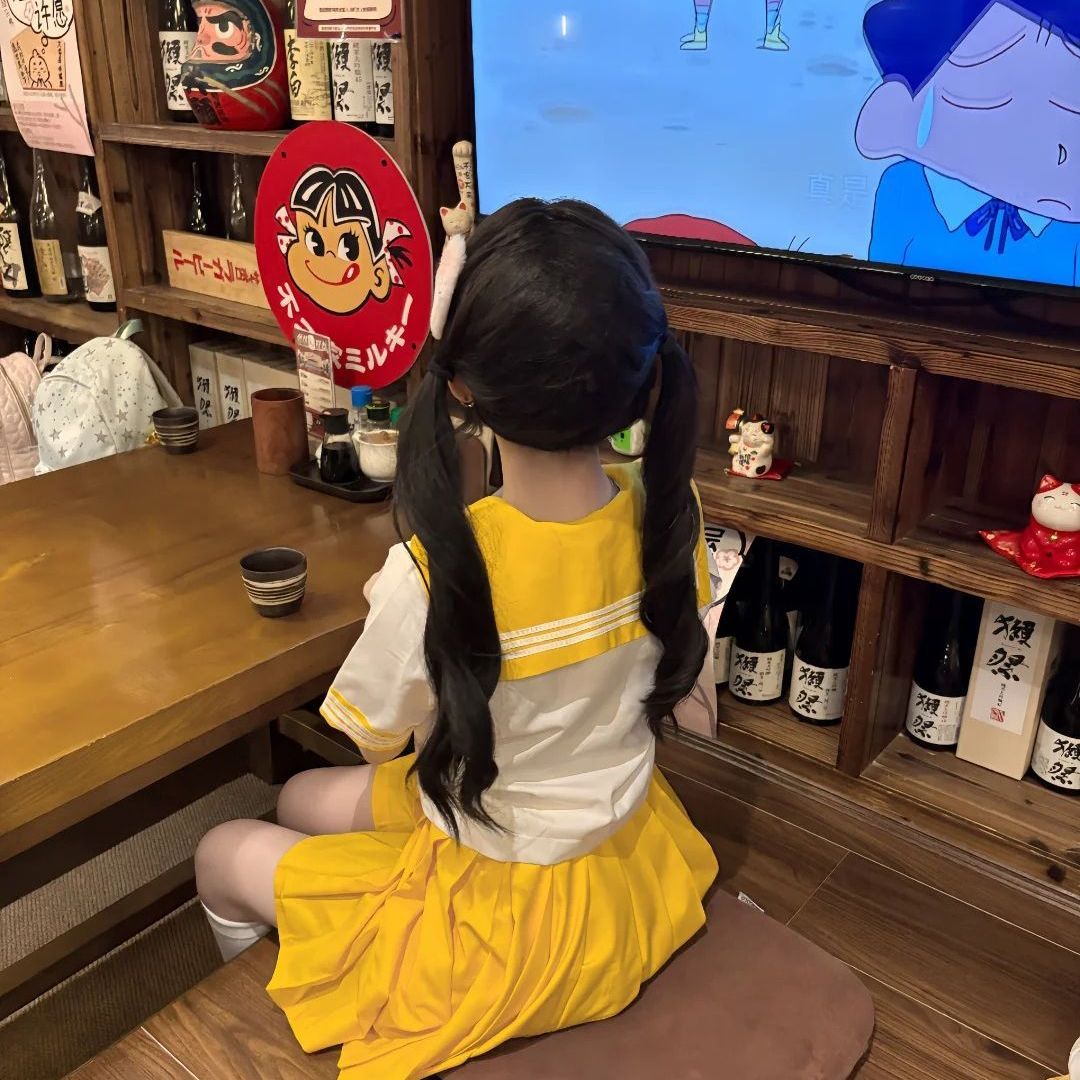 夏季款原创水手中间服学院风穿搭黄色浅蓝JK制服衬衫JK裙一整套装