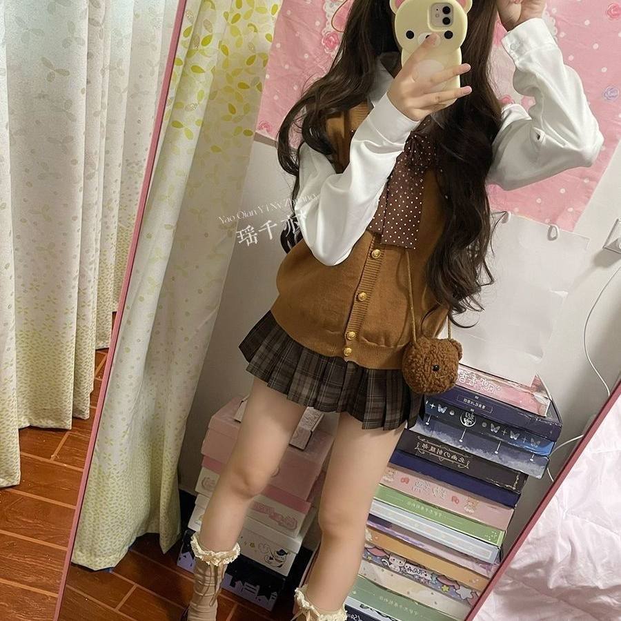 JK制服套装棕色开衫马甲日系学院