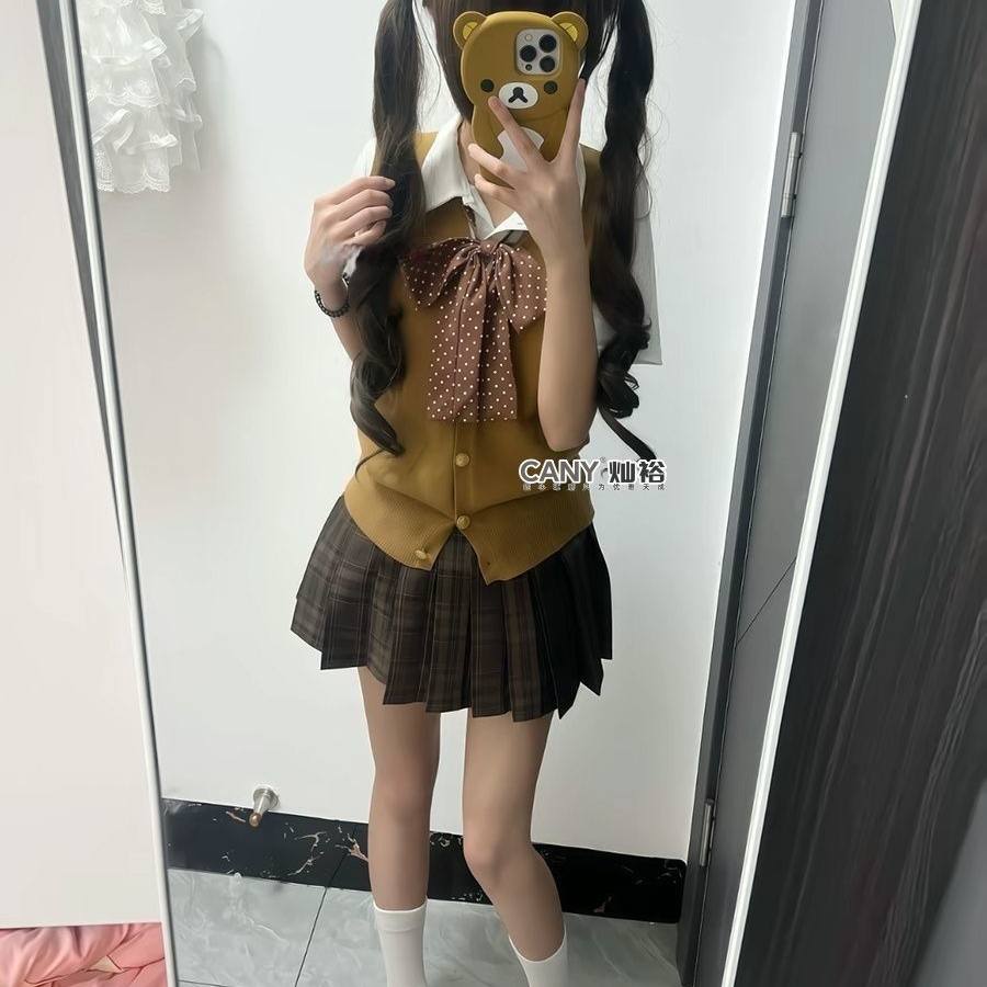 日系学院风JK制服马甲焦糖格裙
