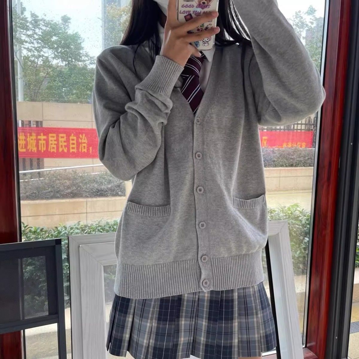 秋冬甜妹校园风学生装女新jk开衫外套针织衫毛衣学院风浅灰色上衣