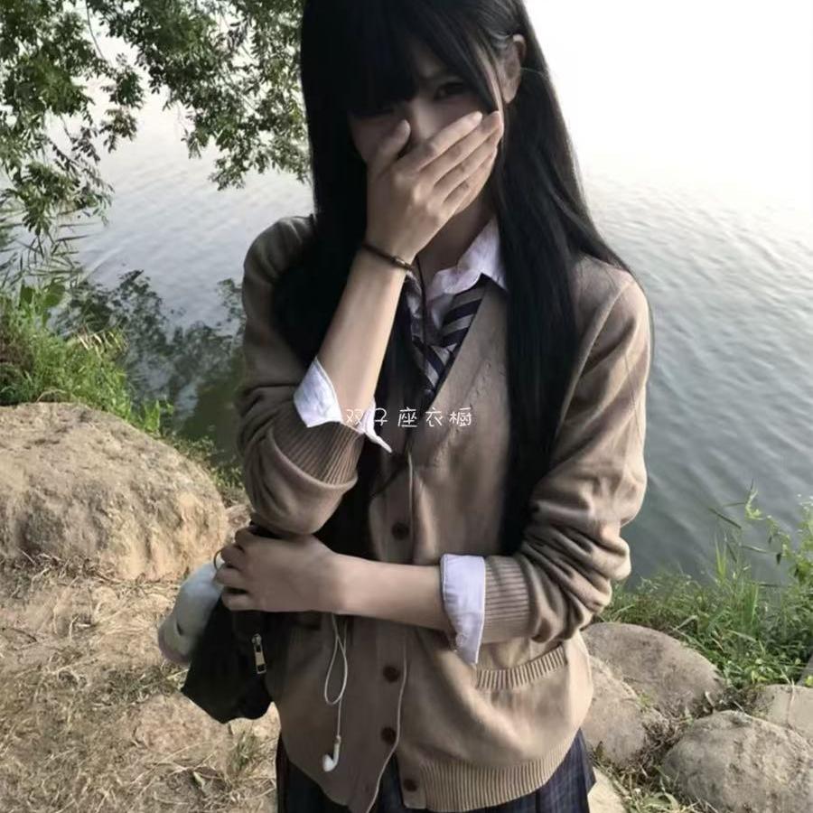 秋冬jk制服原创女纯色长袖V领毛衣叠穿针织开衫外套学院显瘦穿搭
