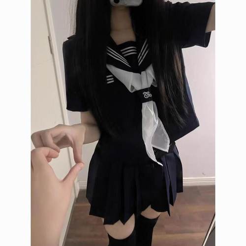 绀三本正统jk制服基础学院水手服