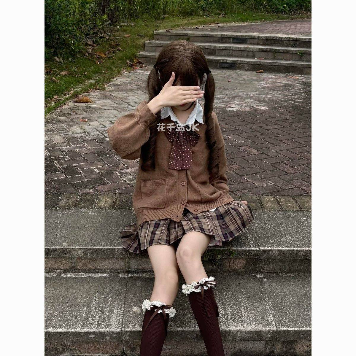 JK制服日系针织开衫格裙套装