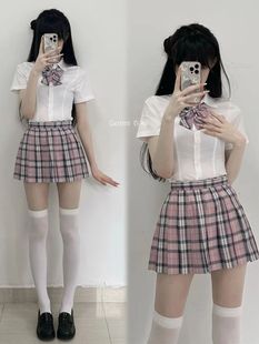 jk制服穿搭女清新甜美格子裙原创学院风夏季 甜美风百褶裙短裙夏季