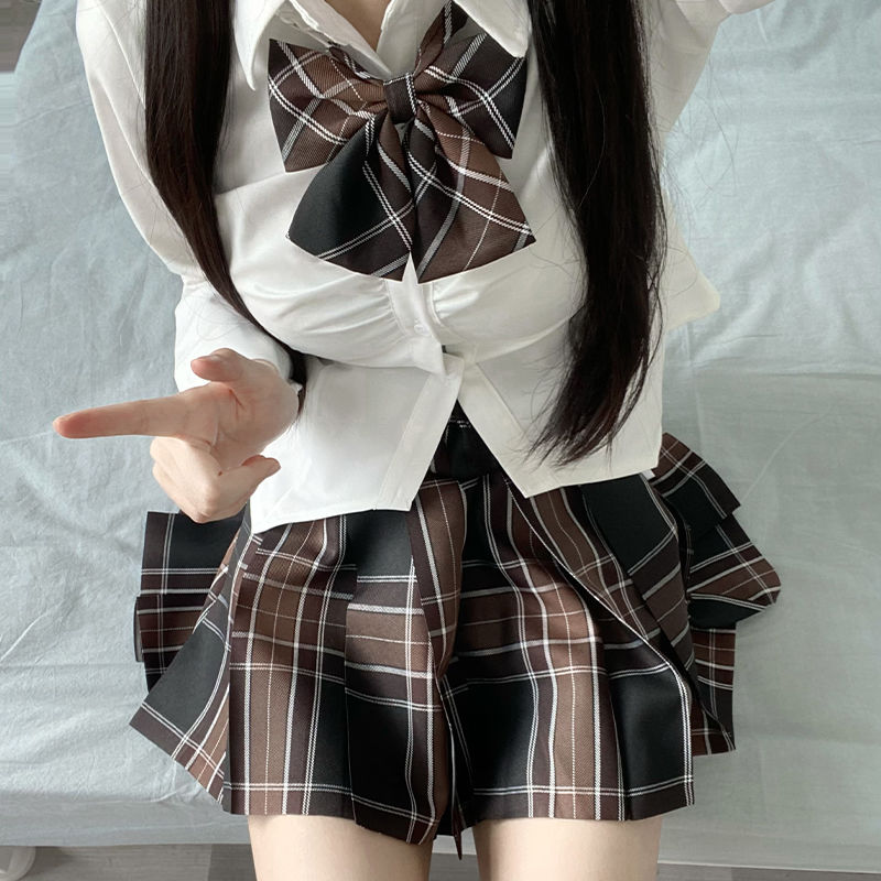 jk白衬衫原创夏季短袖制服格裙学院风基础修身衬衣学生百褶裙套装