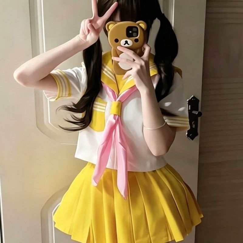 2026黄色三本服水手服短袖衬衫原创百搭JK裙多巴胺学院风制服套装