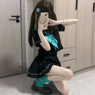 日系学院基础百褶裙两件套 新款 水手服JK原创短袖 校供制服中间套装