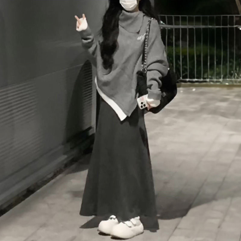 两件/套装韩系复古小个子高领不规则斗篷针织毛衣女+鱼尾裙秋冬款,女装/女士精品,时尚套装,淘宝优惠券,粉丝福利购,淘宝优惠卷