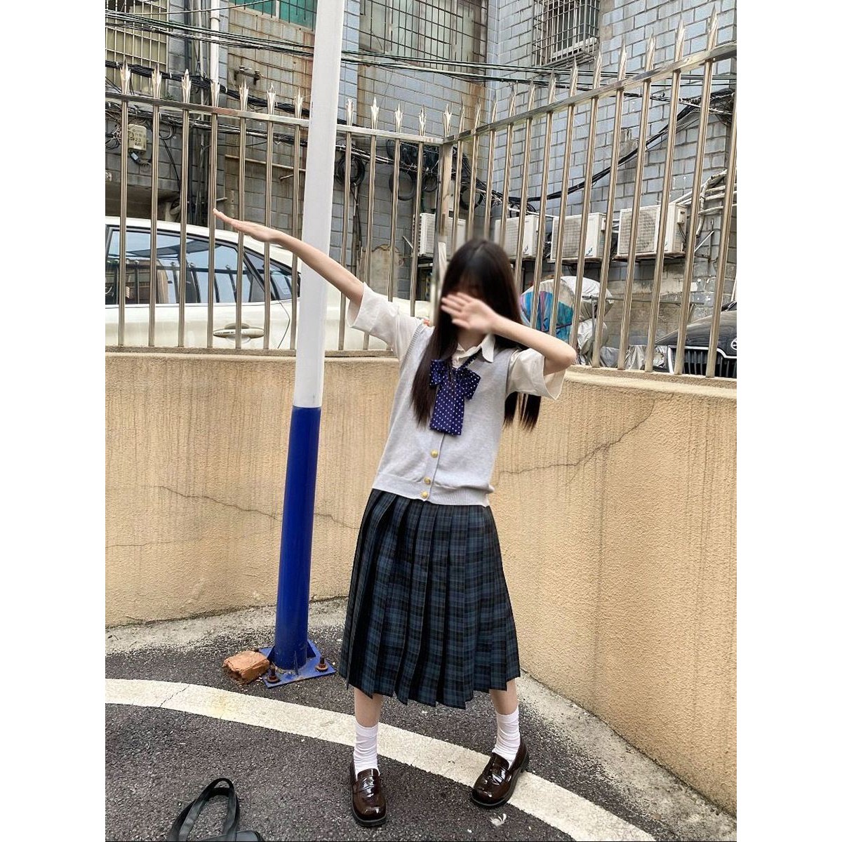 原创海苔JK制服针织衫纯色开衫背心日系马甲中裙学院风软妹套装女