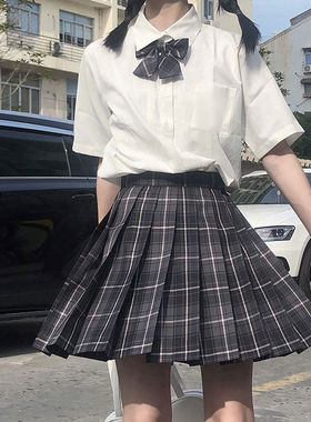 JK制服裙正版套装烟灰格裙全套夏季短袖日系半身裙女百褶裙衬衫夏