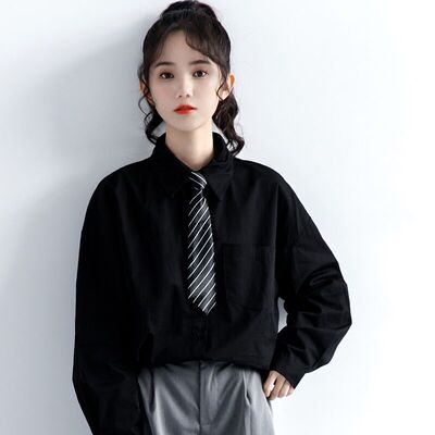 领带黑衬衣高级感女长袖