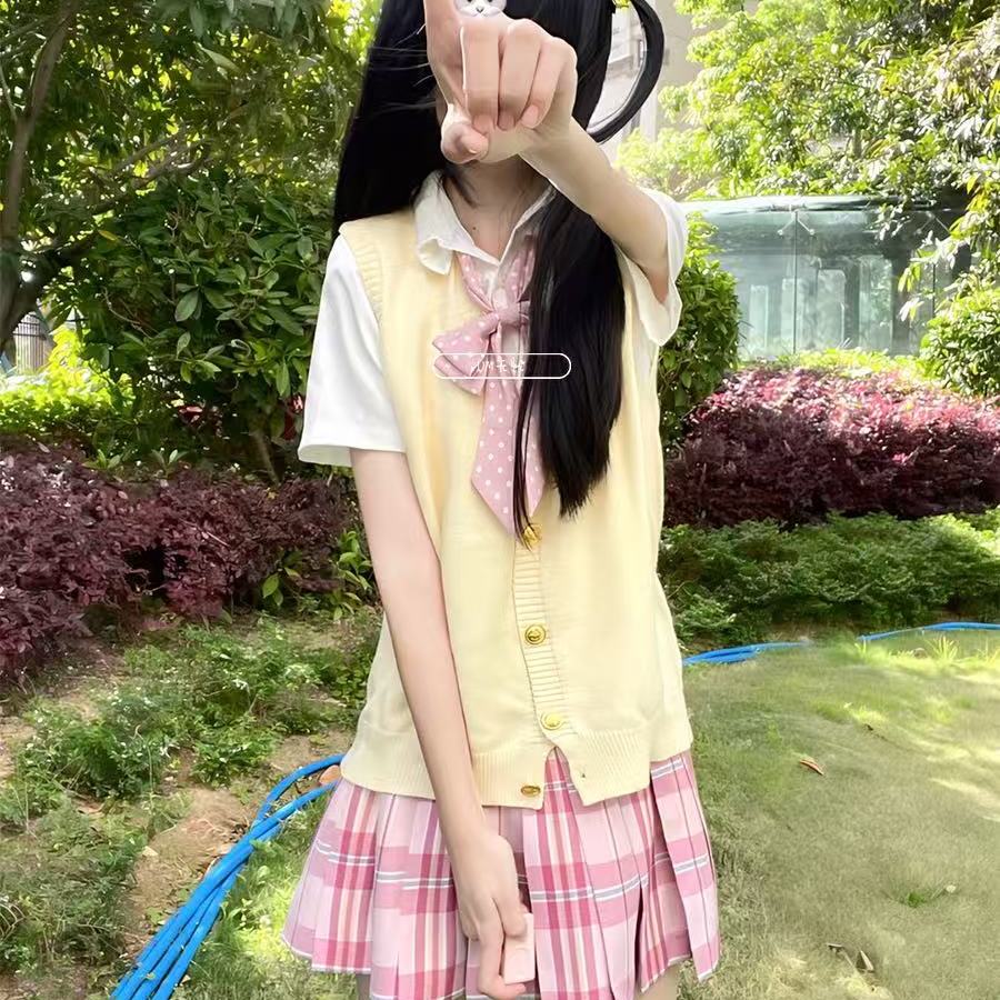 成品布糖果日系甜美长袖裙套装学院风少女格子校供感