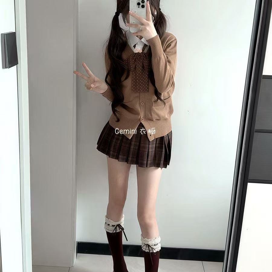 日系JK制服学院风棕色开衫校供感