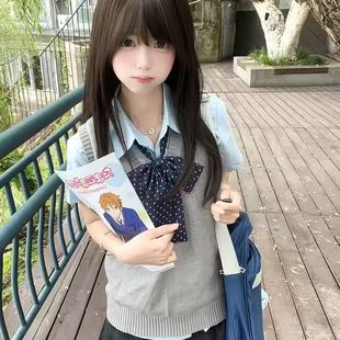 叠穿漫感毛衣v领上衣 原创jk制服针织衫 无袖 马甲背心内搭短袖 套装